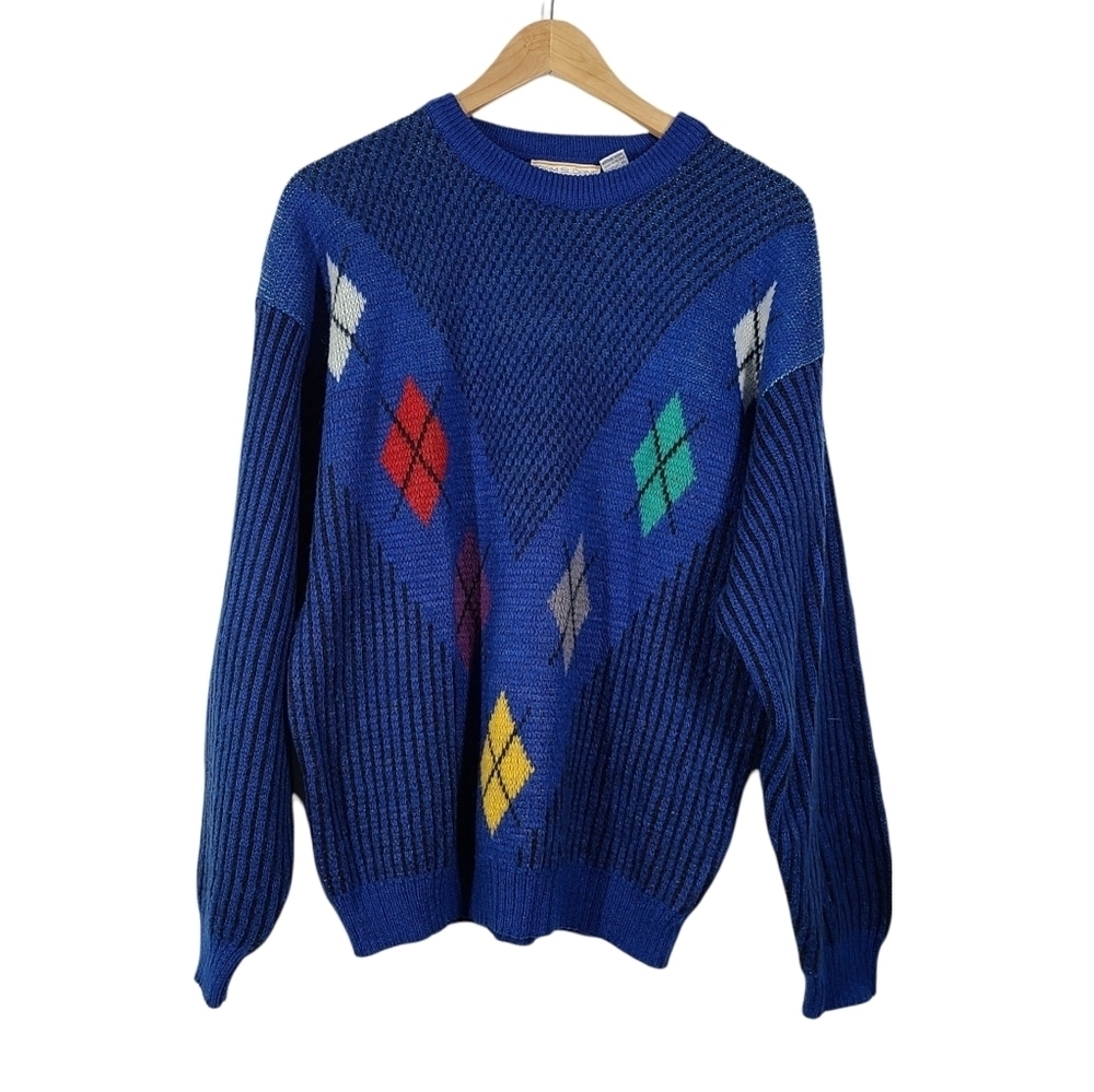 ADAM SLOANE Unisex argyle sweater 80s‎  Large